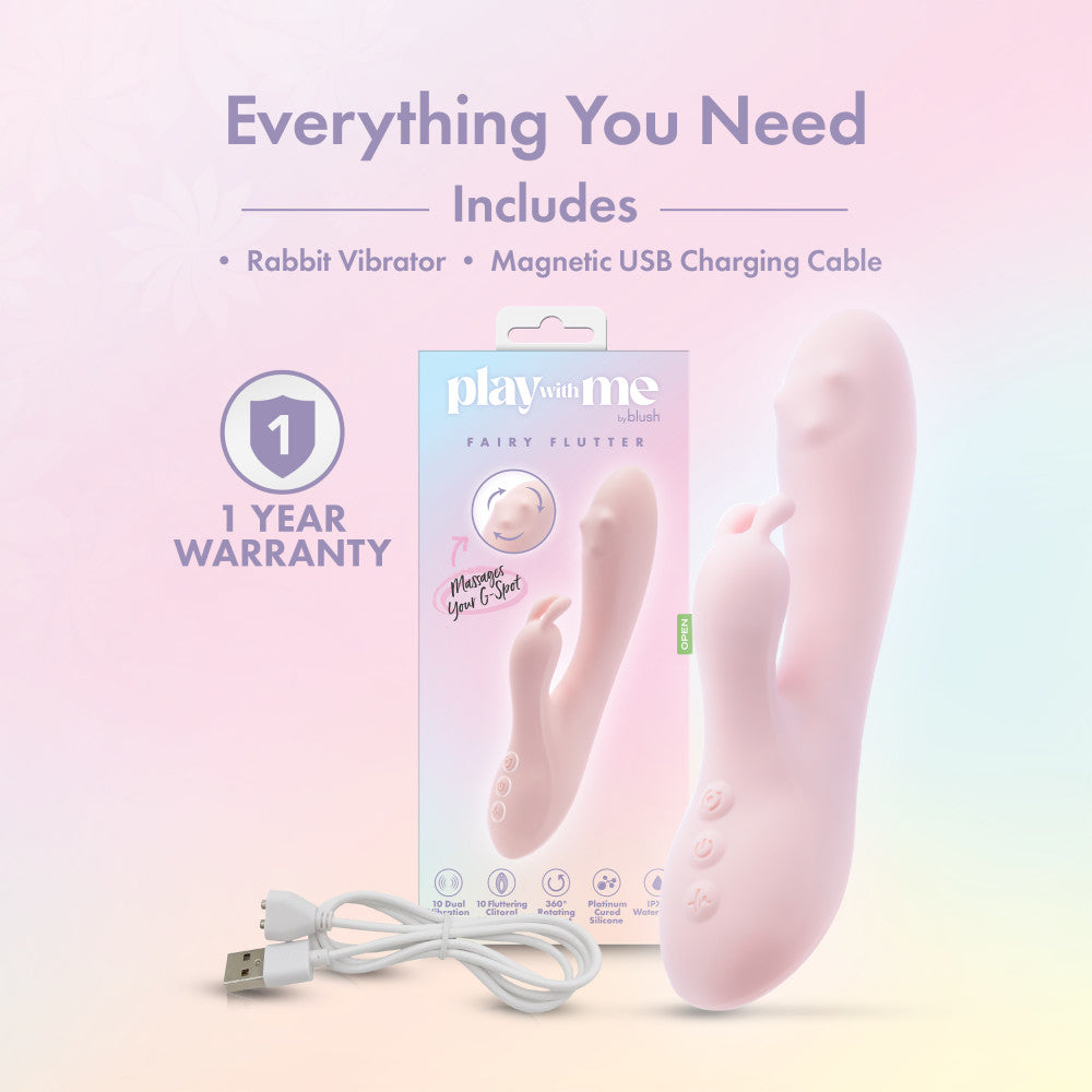 Play With Me Fairy Flutter Pink 19.7 Cm Usb Rechargeable Rabbit Vibrator