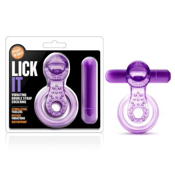 Play With Me Lick It Purple Vibrating Cock & Ball Rings