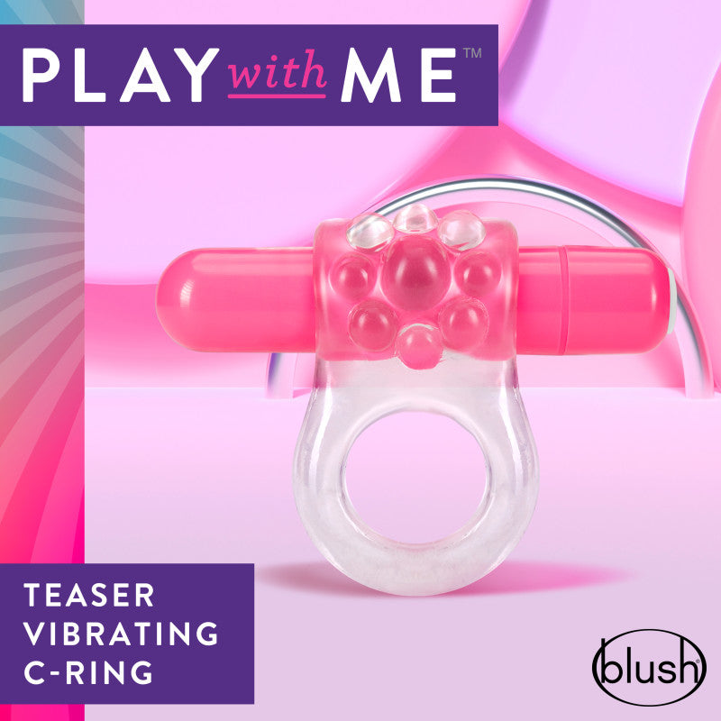 Play With Me Teaser Vibrating C Ring Clear/Pink Vibrating Cock Ring