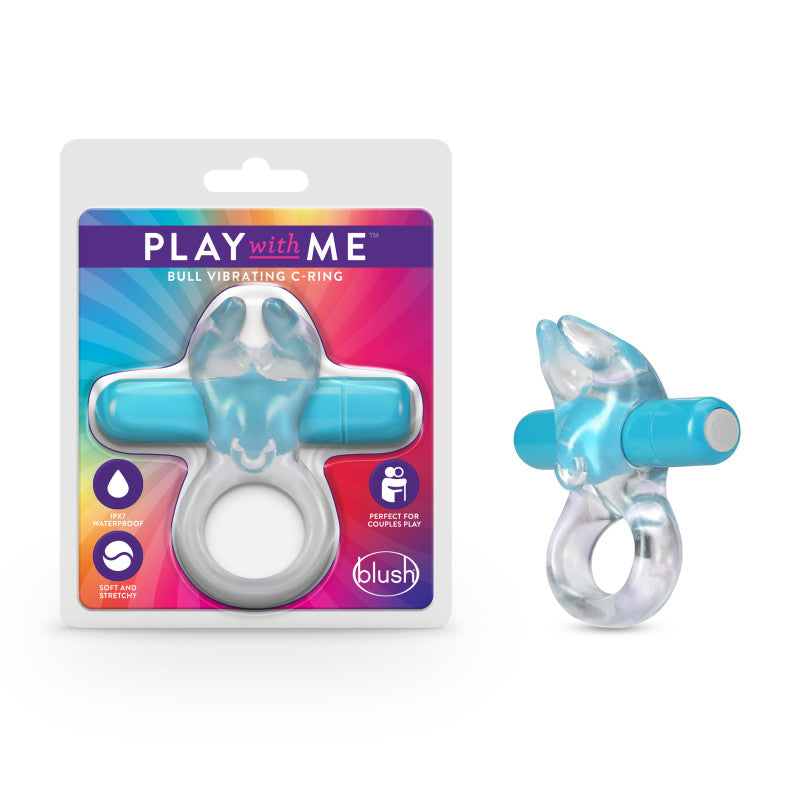 Play With Me Bull Vibrating C Ring Clear/Blue Vibrating Cock Ring