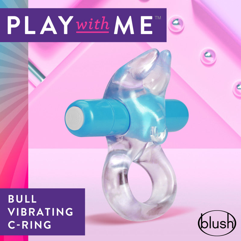 Play With Me Bull Vibrating C Ring Clear/Blue Vibrating Cock Ring