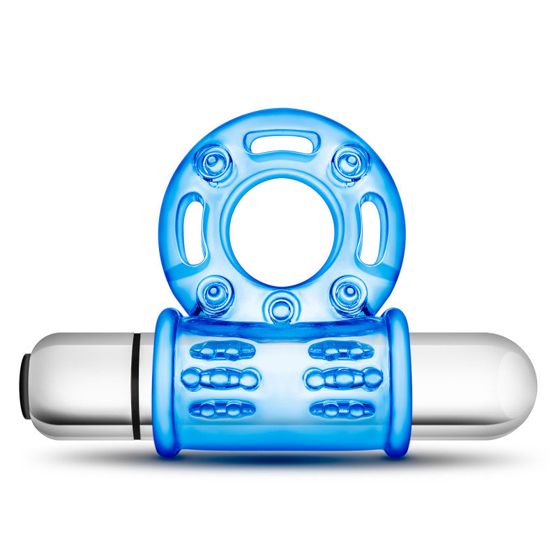 Stay Hard 10 Function Vibrating Bull Ring Blue Vibrating Cock Ring