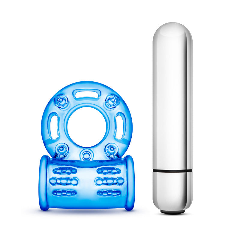 Stay Hard 10 Function Vibrating Bull Ring Blue Vibrating Cock Ring