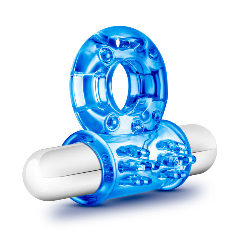 Stay Hard 10 Function Vibrating Bull Ring Blue Vibrating Cock Ring