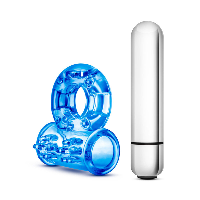 Stay Hard 10 Function Vibrating Bull Ring Blue Vibrating Cock Ring