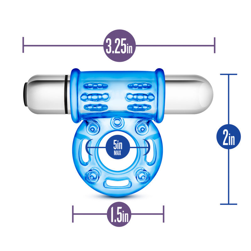 Stay Hard 10 Function Vibrating Bull Ring Blue Vibrating Cock Ring