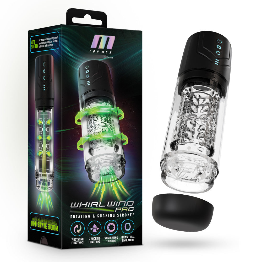 M For Men Whirlwind Pro Clear Usb Rechargeable Rotating & Sucking Auto Stroker