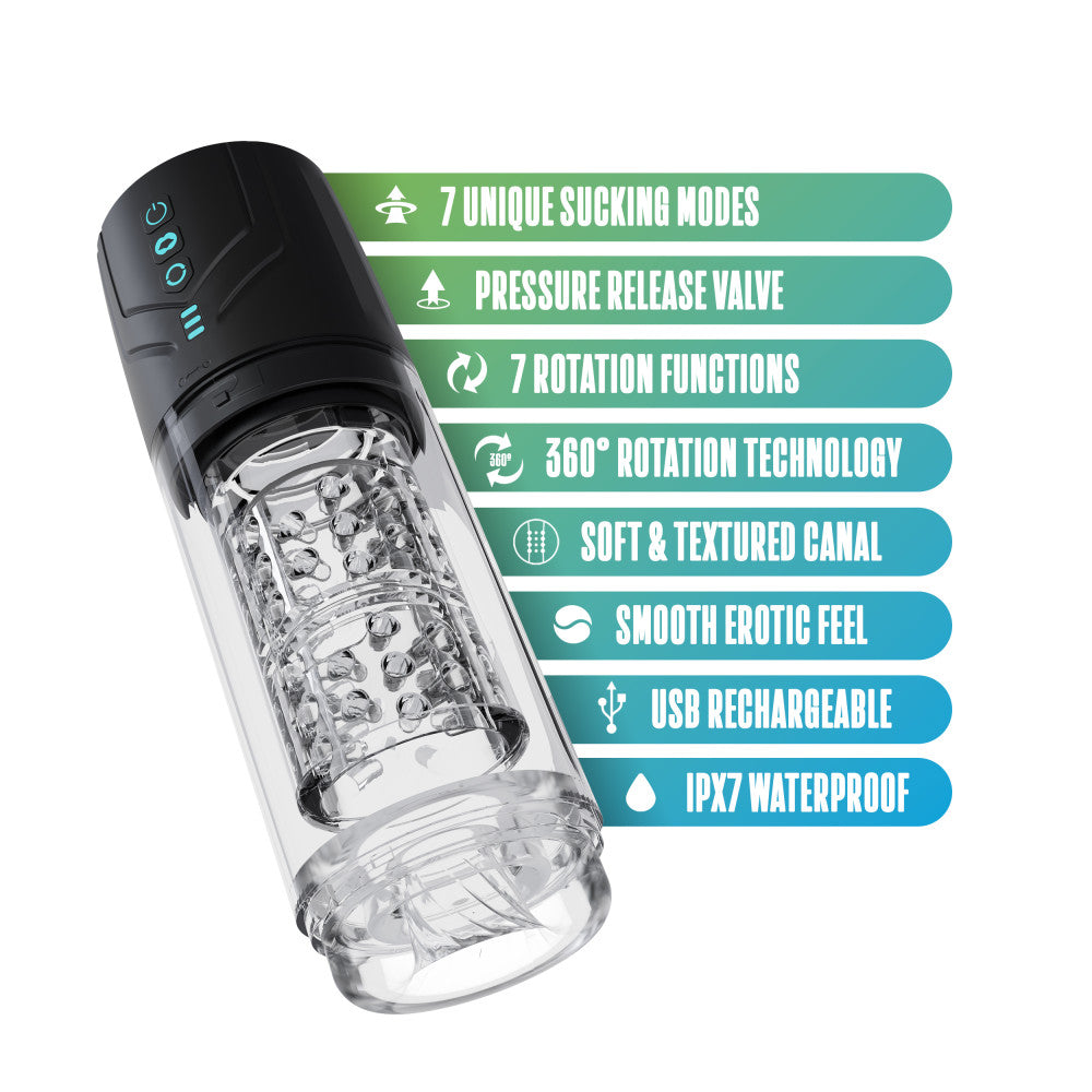 M For Men Whirlwind Pro Clear Usb Rechargeable Rotating & Sucking Auto Stroker