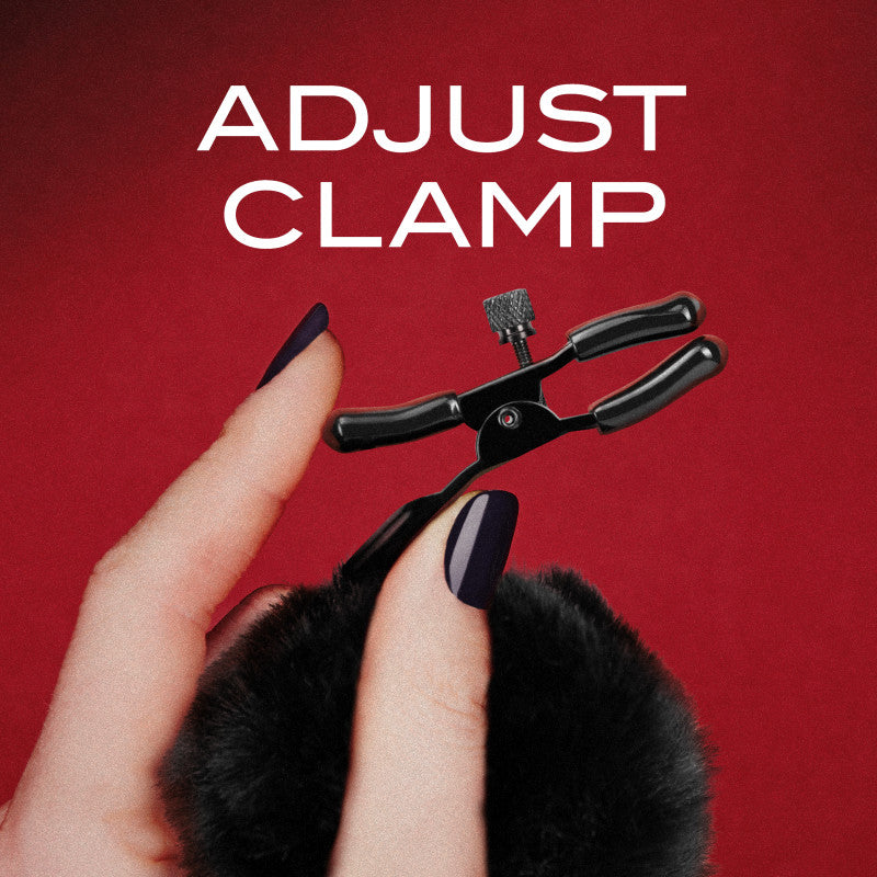 Noir Pom Adjustable Nipple Clamps Black Furry Nipple Clamps