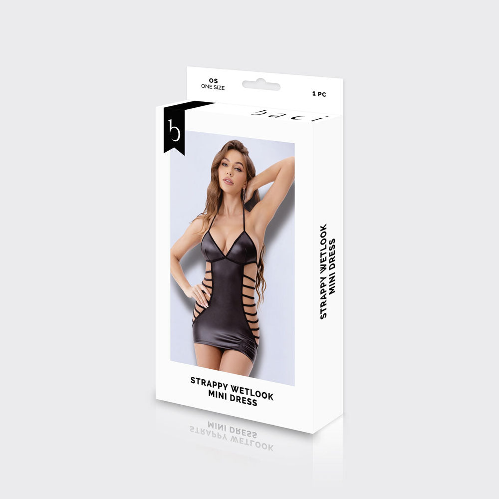 Baci Wl Strappy Wetlook Mini Dress Black One Size