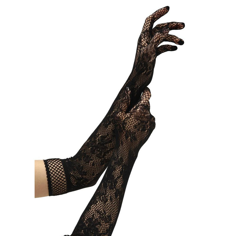 Baci White Label Flower Lace Opera Gloves Black Black Gloves