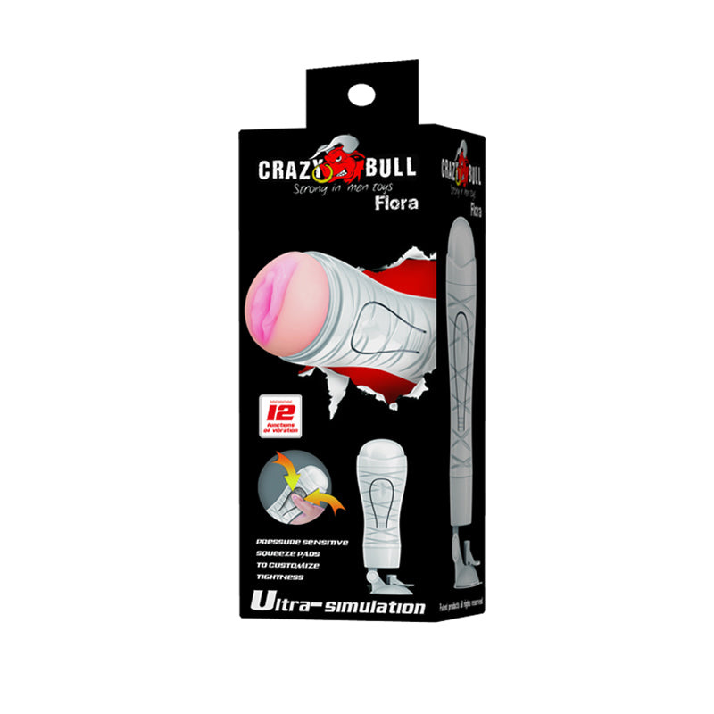 Crazy Bull Flora Vibrating Stroker Flesh Usb Rechargeable Vibrating Squeezeable Vagina Stroker With Suction Base