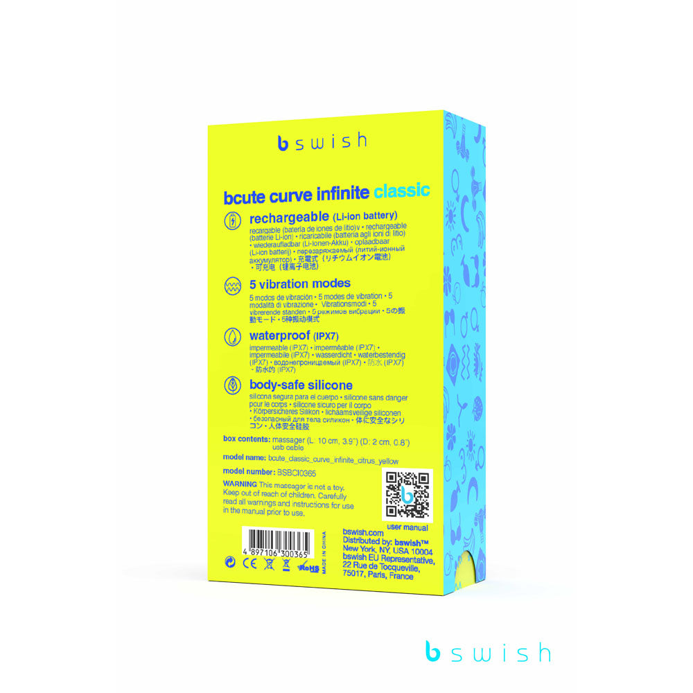 Bcute Curve Infinite Classic Citrus Yellow Yellow 10 Cm Usb Rechargeable Vibrator