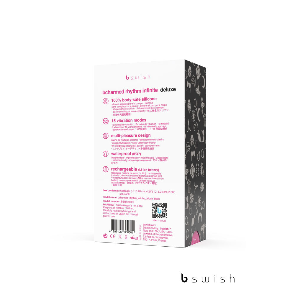 B Charmed Rhythm Infinite Deluxe Black Black Usb Rechargeable Vibrating Cock Ring
