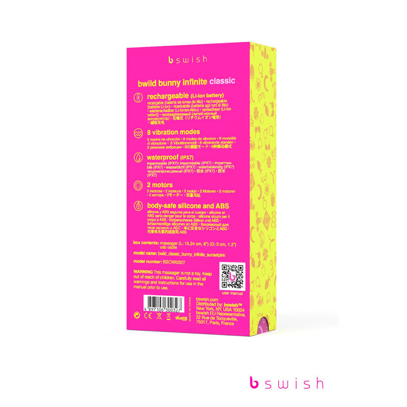 Bwild Classic Bunny Infinite Sunset Pink Sunset Pink 15.2 Cm Usb Rechargeable Rabbit Vibrator