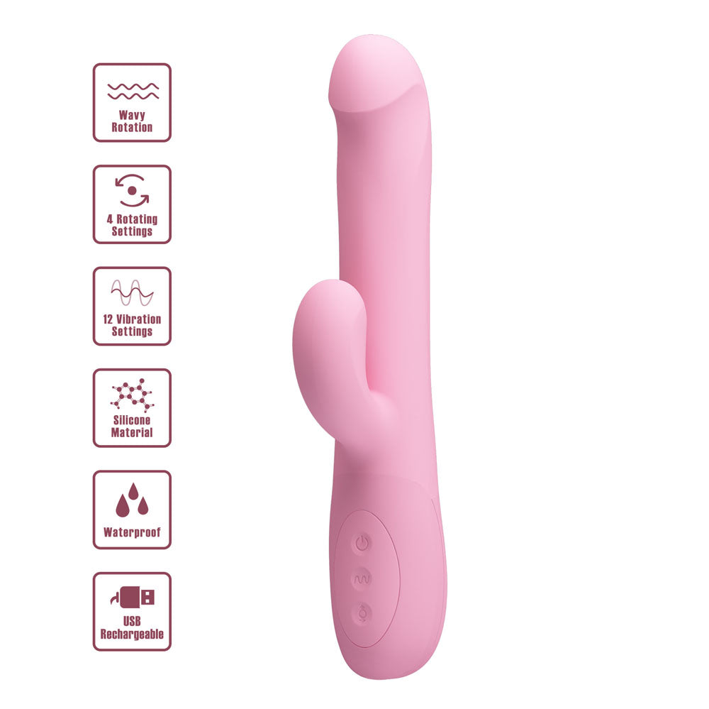 Party Up Dean Wavy Rotation Vibe Pink Pink 23.8 Cm Usb Rechargeable Rotating Rabbit Vibrator