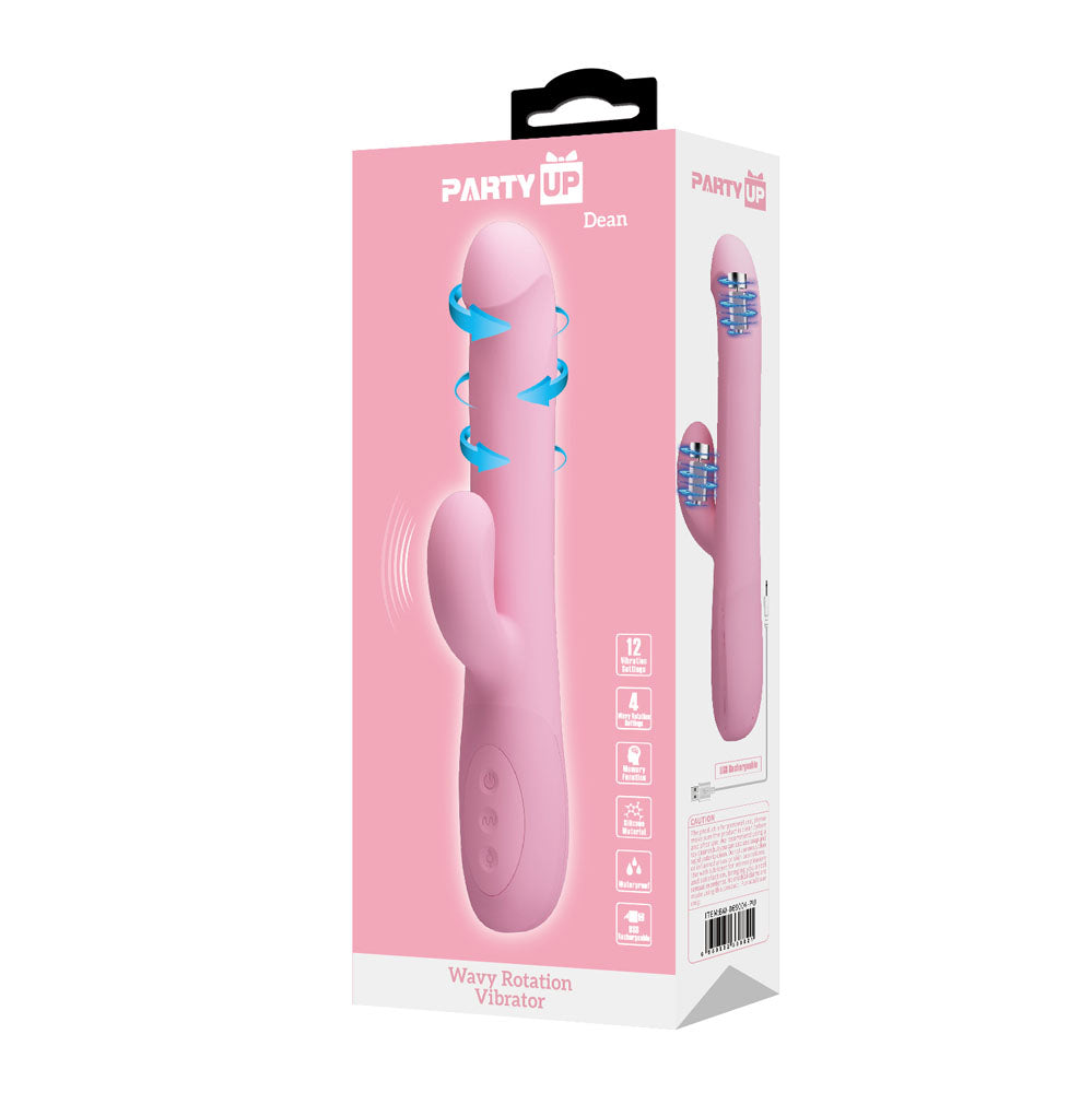 Party Up Dean Wavy Rotation Vibe Pink Pink 23.8 Cm Usb Rechargeable Rotating Rabbit Vibrator