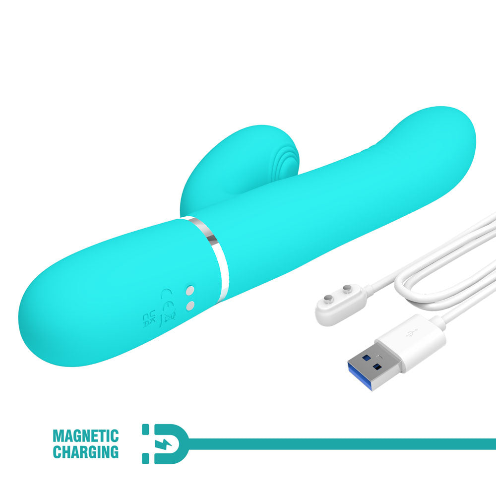 Party Up Paul Rolling Beads Vibrator Teal Teal 22.6 Cm Usb Rechargeable Thrusting Rabbit Vibrator