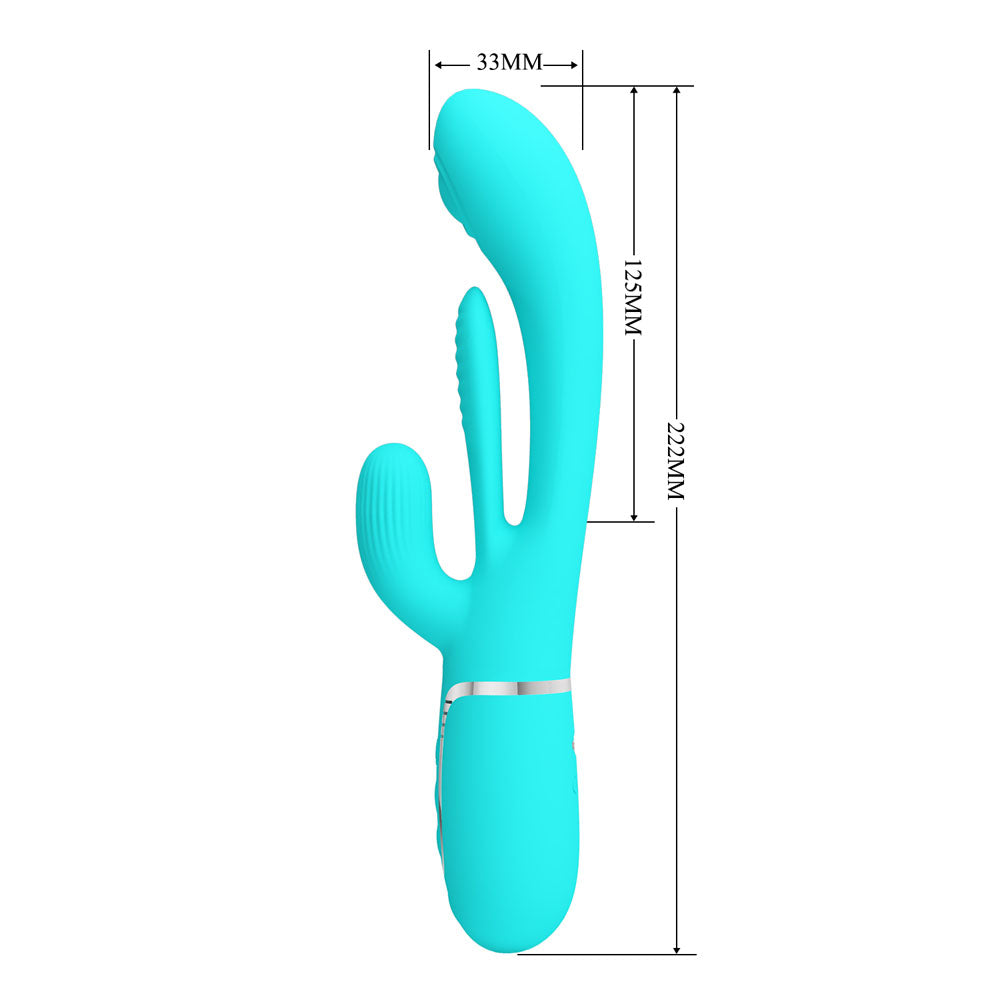 Party Up Andy Multi Function Vibrator Teal Teal 22.2 Cm Usb Rechargeable Rabbit Vibrator With Flicking And Thumping Tip