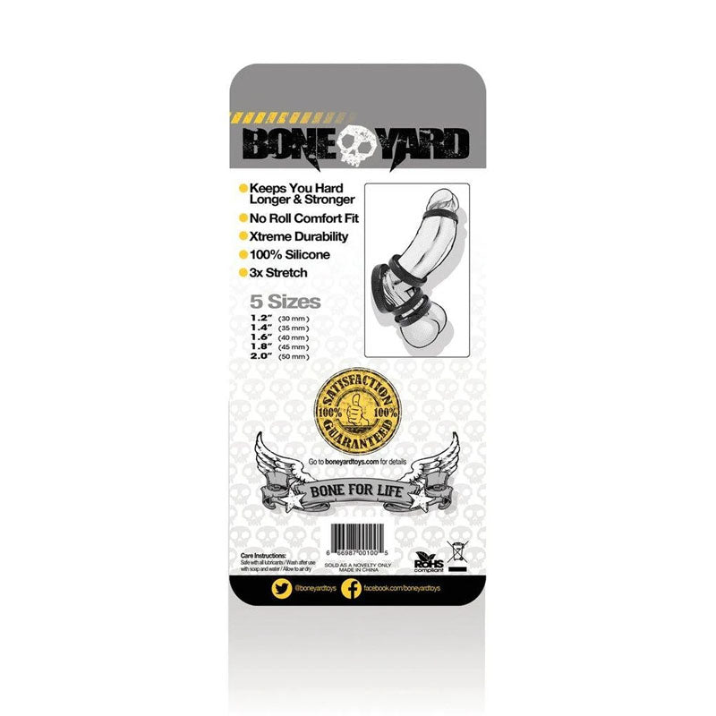 Boneyard Silicone Ring 5 Pcs Kit Black Cock Rings Set Of 5 Sizes