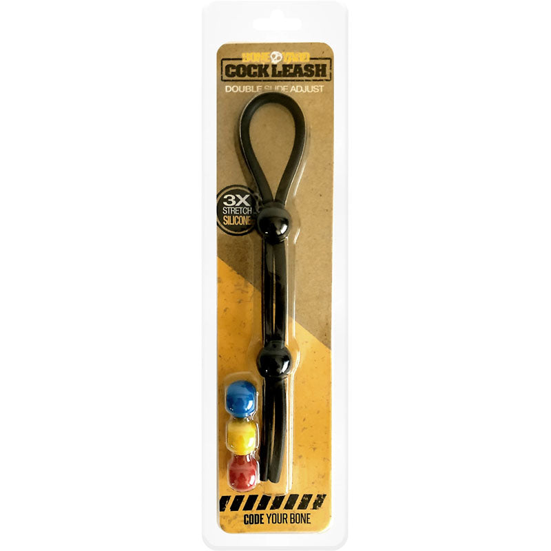 Boneyard Cock Leash Double Black Adjustable Cock Lasso Ring