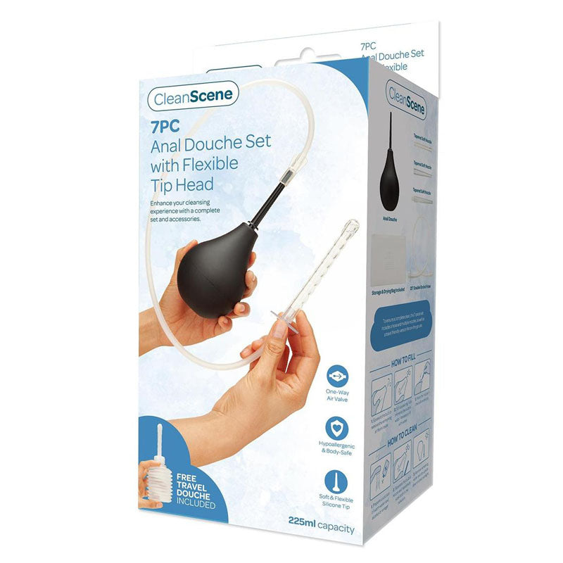 Clean Scene 7 Piece Anal Douche Set With Flexible Tip Head 225 Ml Capacity With Free Travel Douche Included