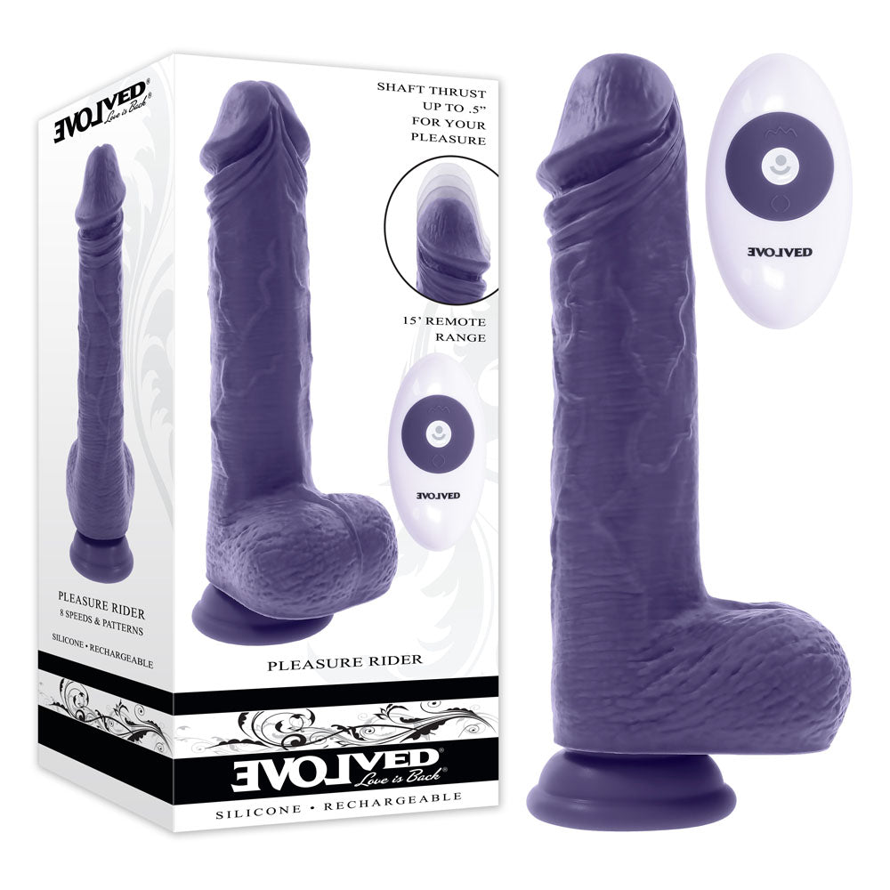 Evolved Pleasure Rider Blue 22.2 Cm Usb Rechargeable Vibrating & Thrusting Dong With Remote