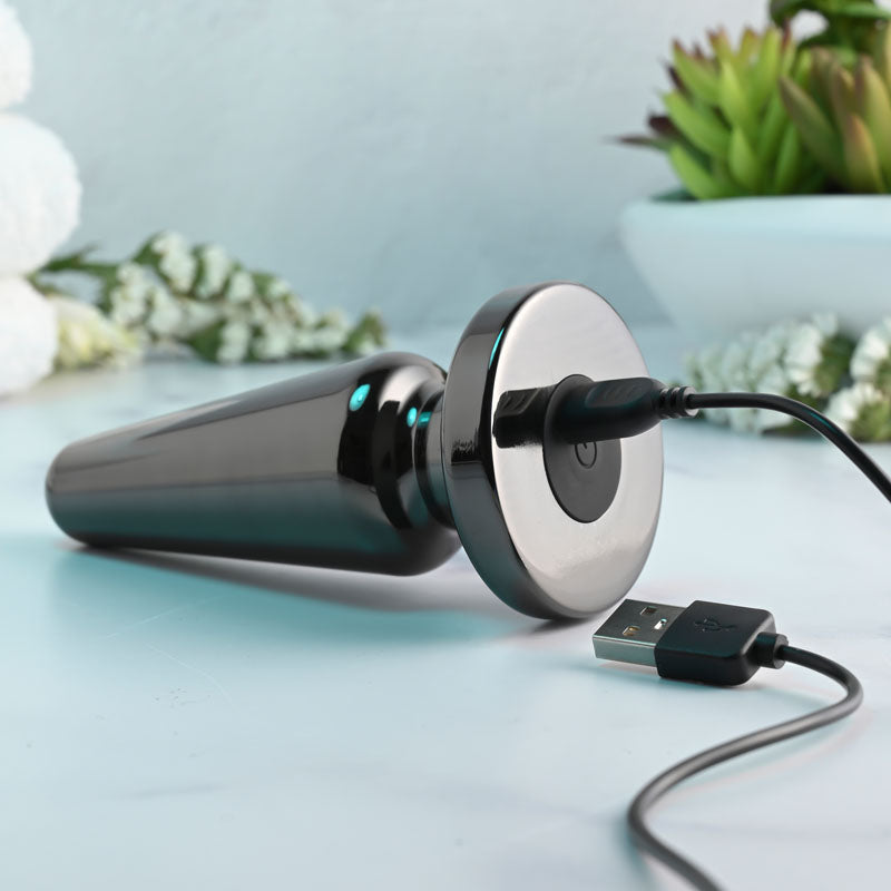 Evolved Advanced Metal Plug Black Chrome 13.8 Cm Usb Rechargeable Vibrating Butt Plug