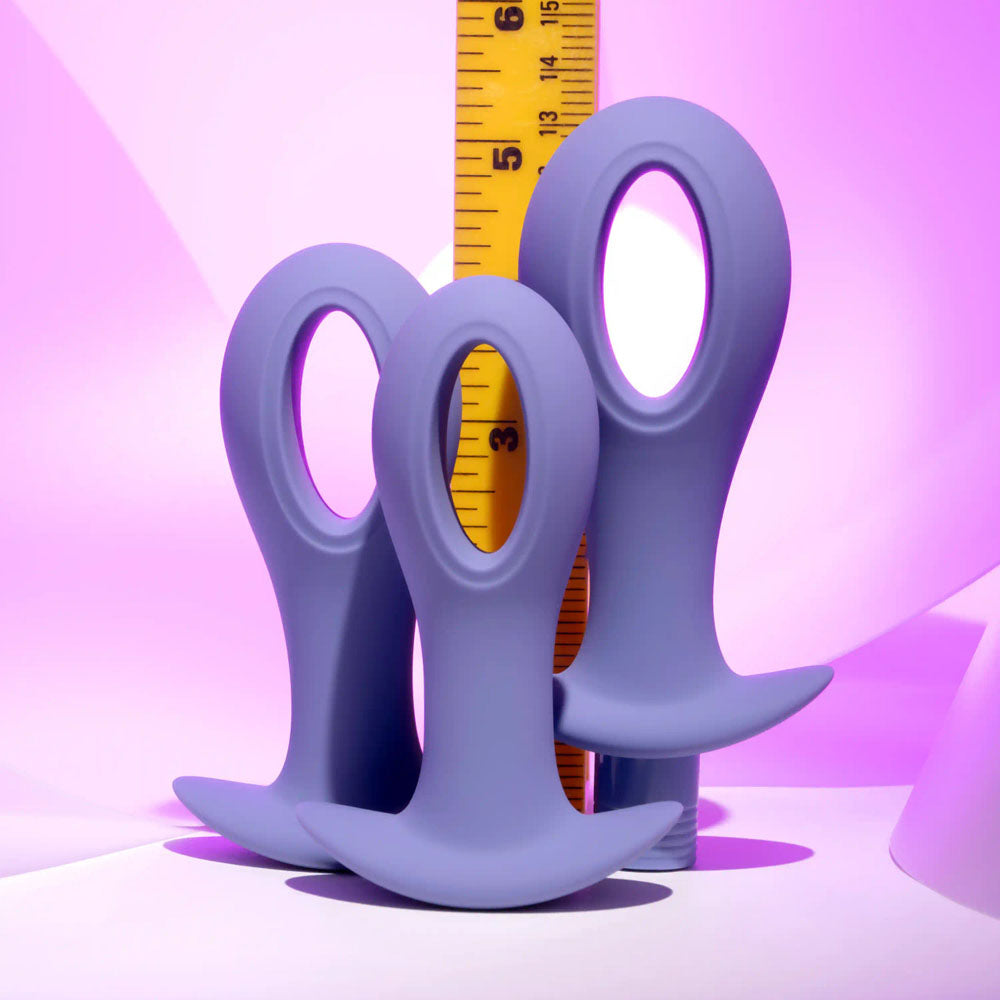 Evolved Hole Punch Plug Set Purple Butt Plugs With Interchangeable Bullet Set Of 3 Sizes