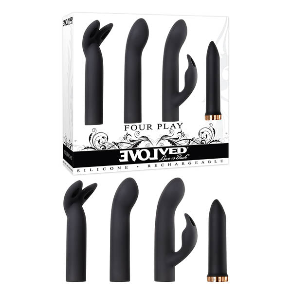 Evolved Four Play Black Usb Rechargeable Bullet With 3 Sleeves