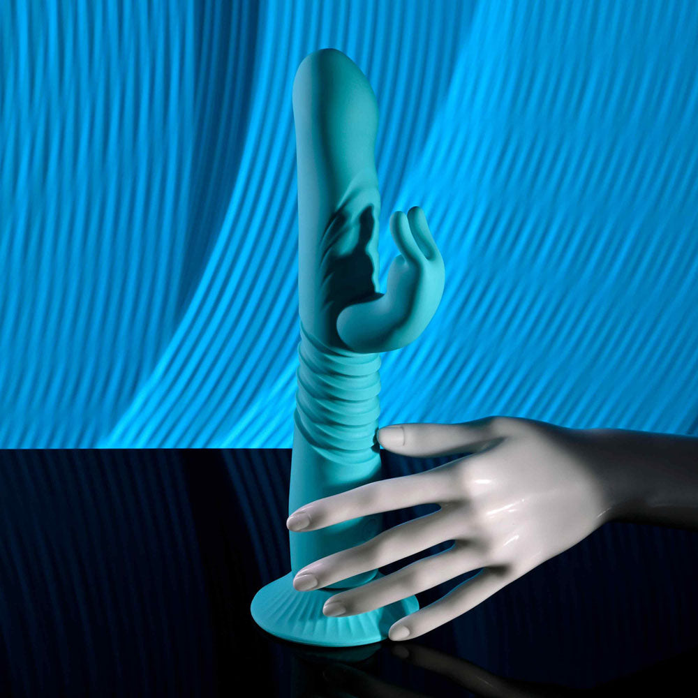 Evolved Bunny Hop Teal 25.1 Cm Usb Rechargeable Thrusting Rabbit Vibrator With Suction Base
