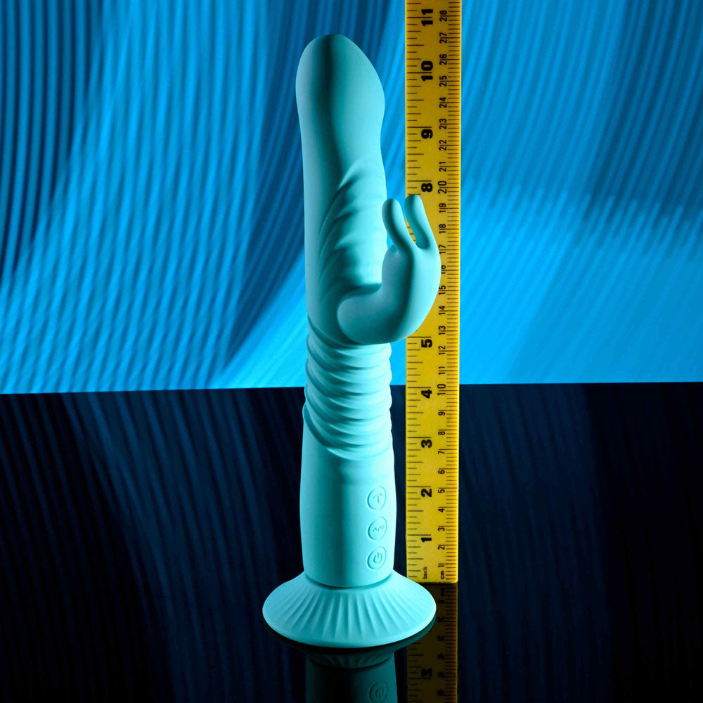 Evolved Bunny Hop Teal 25.1 Cm Usb Rechargeable Thrusting Rabbit Vibrator With Suction Base
