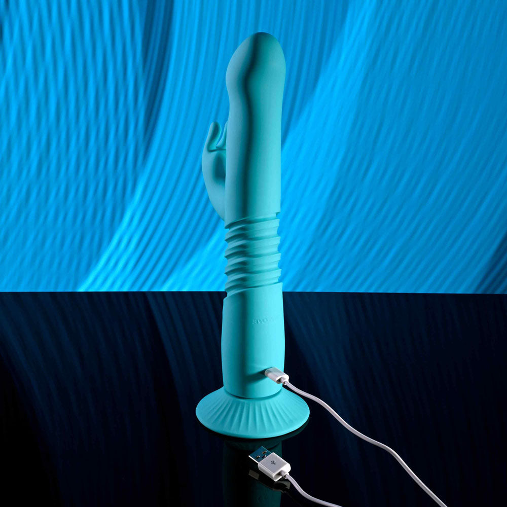 Evolved Bunny Hop Teal 25.1 Cm Usb Rechargeable Thrusting Rabbit Vibrator With Suction Base