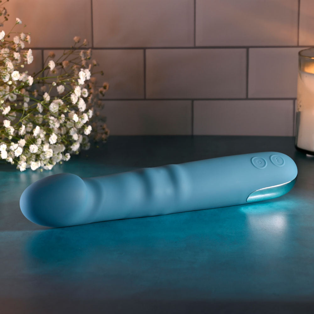 Evolved Queen Of All Trades Blue 22.6 Cm Usb Rechargeable Thrusting & Rotating Vibrator