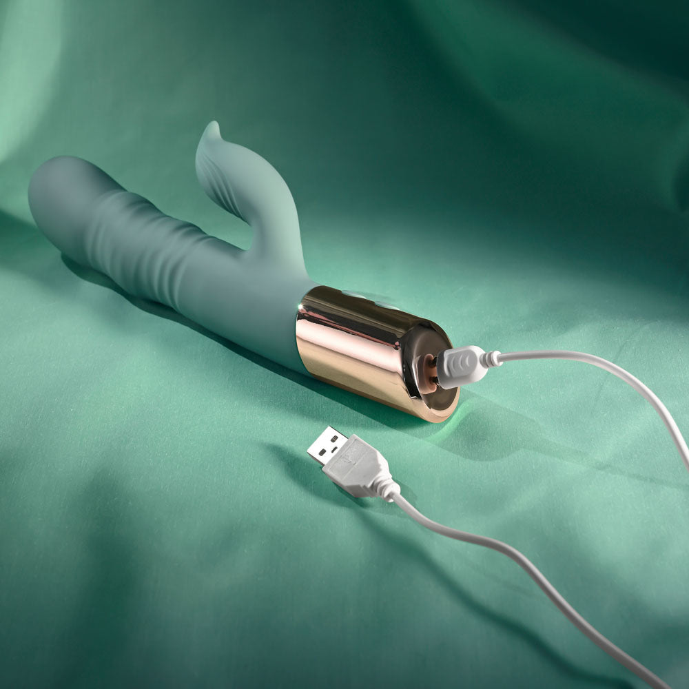Evolved The Shimmy Green Usb Rechargeable Thrusting Rabbit Vibrator