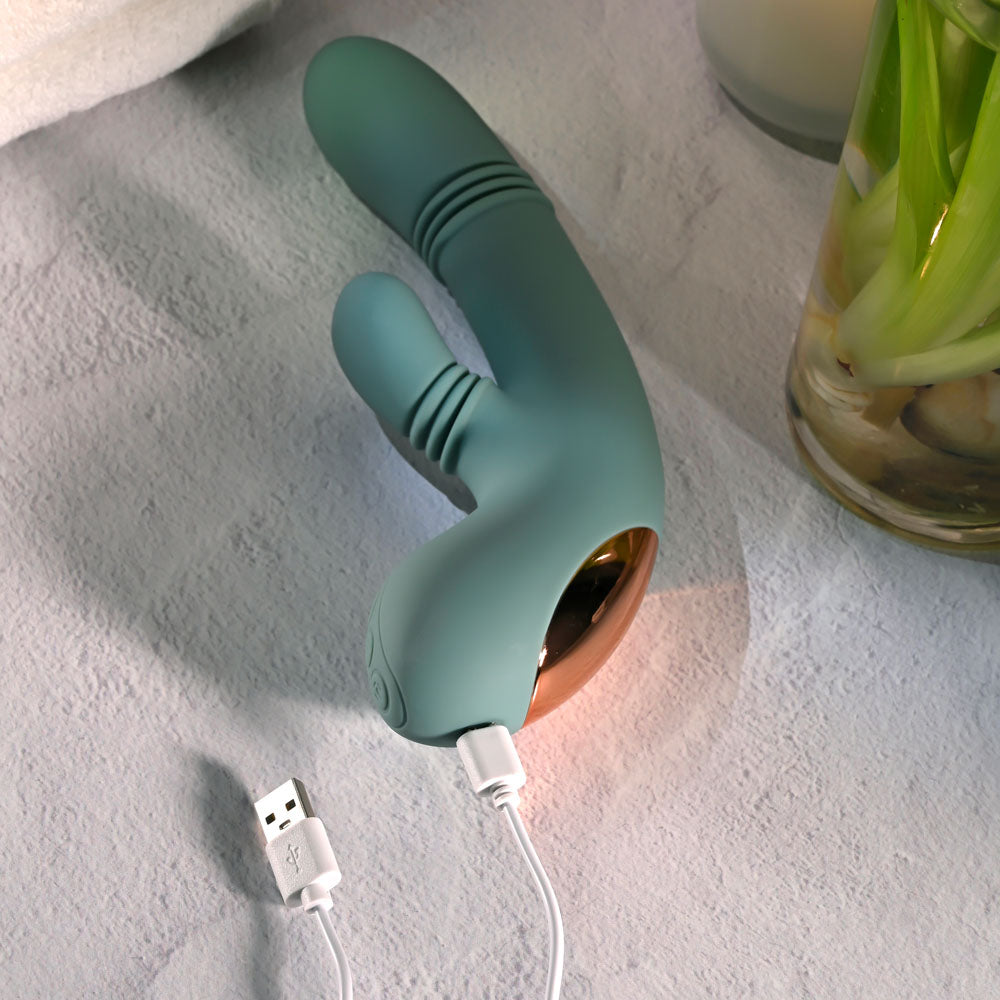 Evolved Rub Me Tender Green Usb Rechargeable Gyrating & Thrusting Rabbit Vibrator