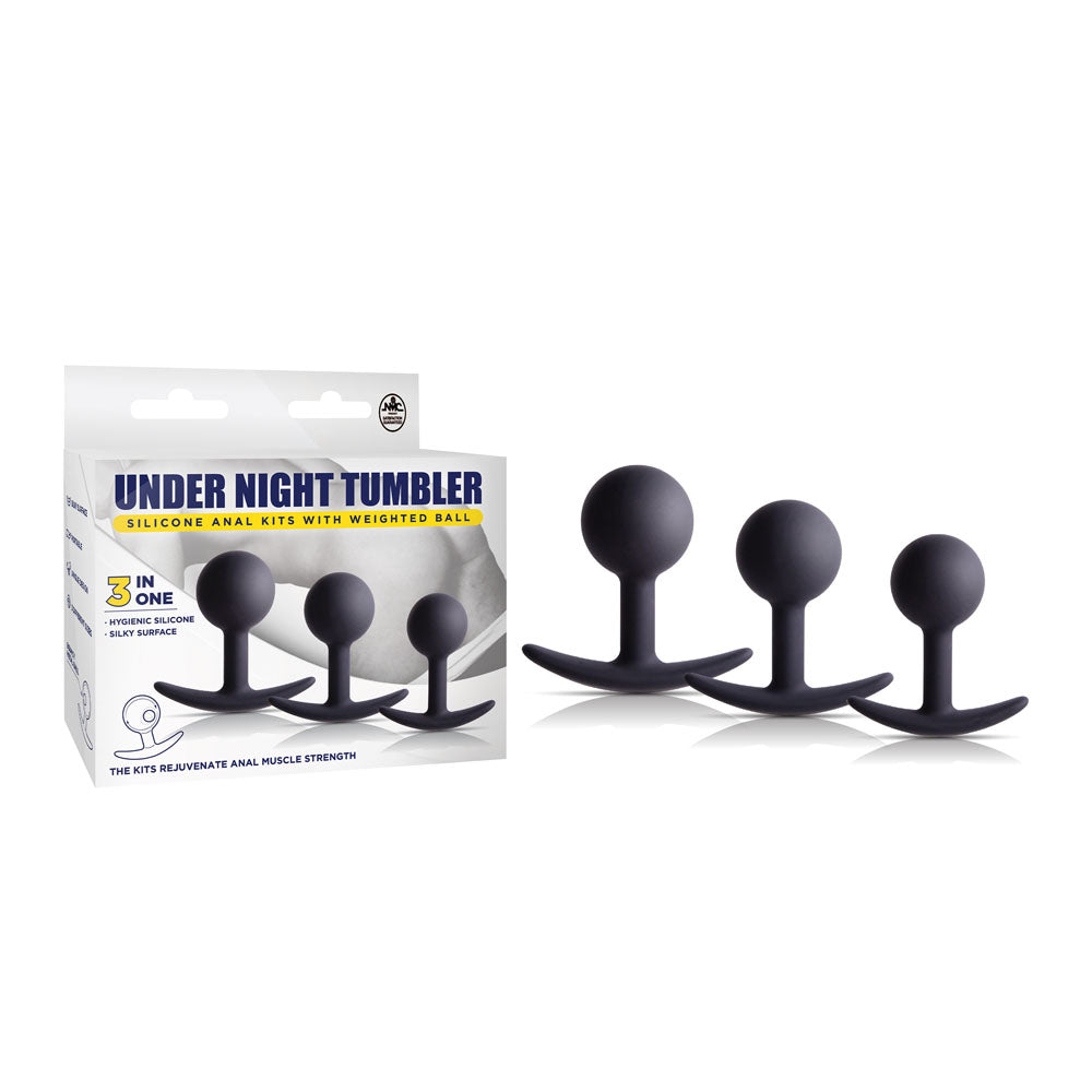 Under Night Tumbler Black Butt Plugs With Weighted Balls Set Of 3 Sizes