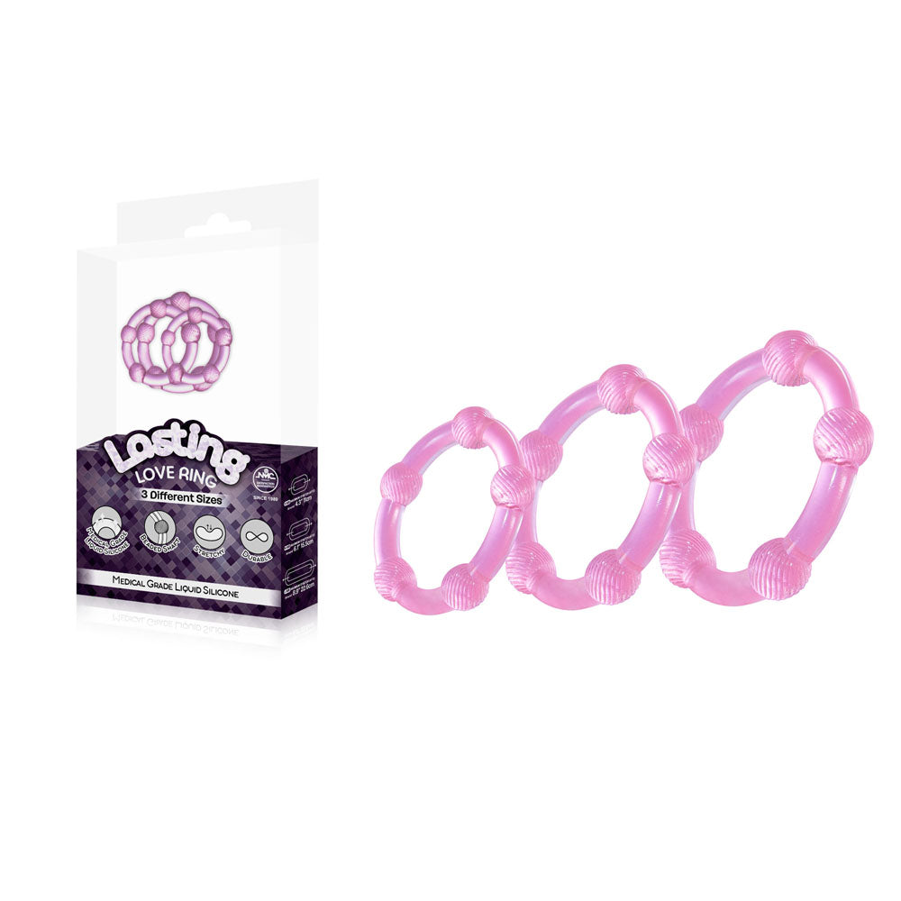 Lasting Love Ring 3 Piece Set Pink Pink Beaded Cock Rings Set Of 3 Sizes