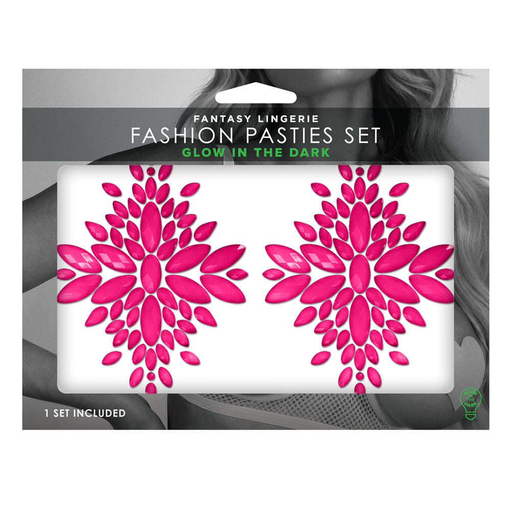Glow Fashion Pasties Set Glow Pink Crystals