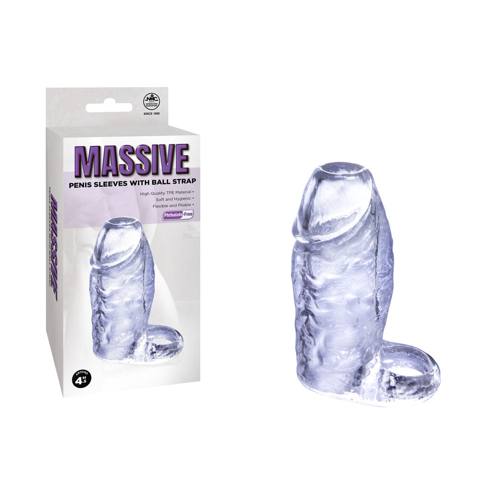 Massive Penis Sleeve With Ball Strap Clear Penis Enlarger Sleeve