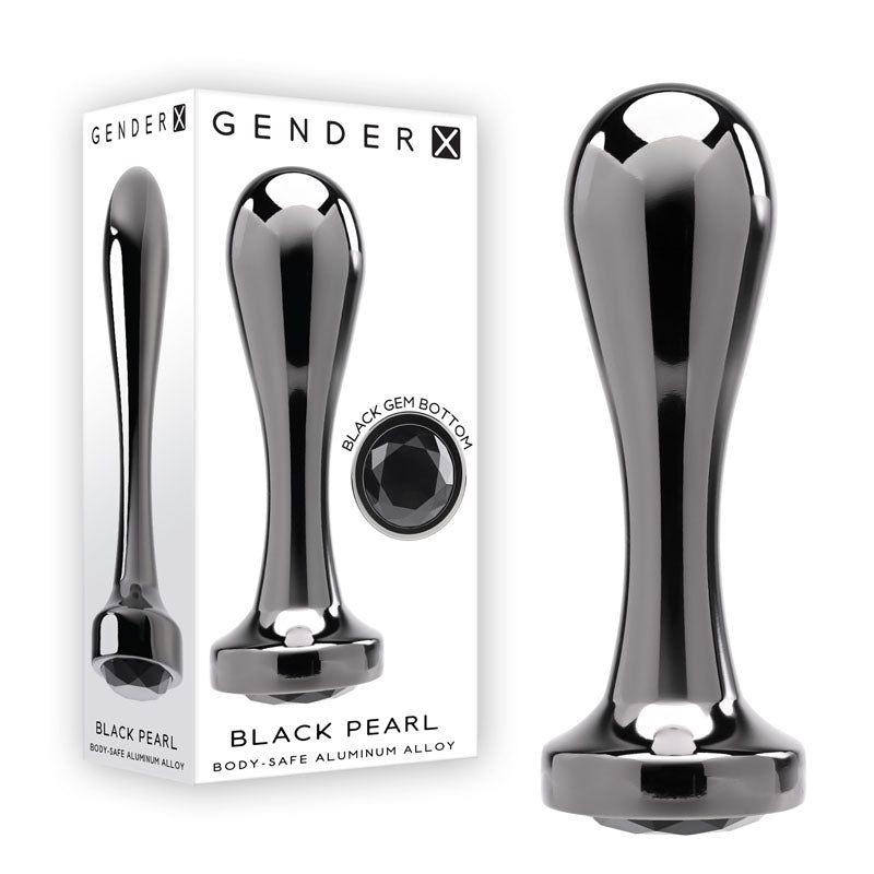 Gender X Black Pearl Gunmetal 12.4 Cm Metal Butt Plug With Black Gem Base