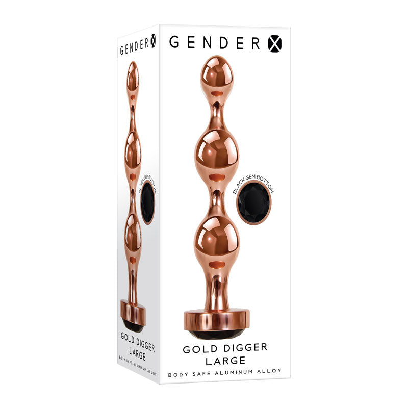 Gender X Gold Digger Large Rose Gold Large Butt Plug With Black Gem Base