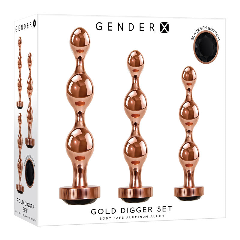 Gender X Gold Digger Set Rose Gold Metallic Butt Plugs Set Of 3 Sizes