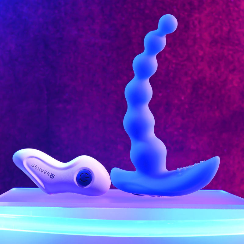 Gender X Beaded Pleasure Blue 11.4 Cm Usb Rechargeable Vibrating Anal Beads With Remote