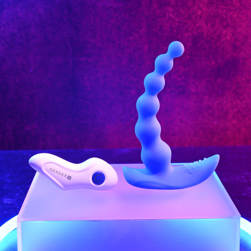 Gender X Beaded Pleasure Blue 11.4 Cm Usb Rechargeable Vibrating Anal Beads With Remote