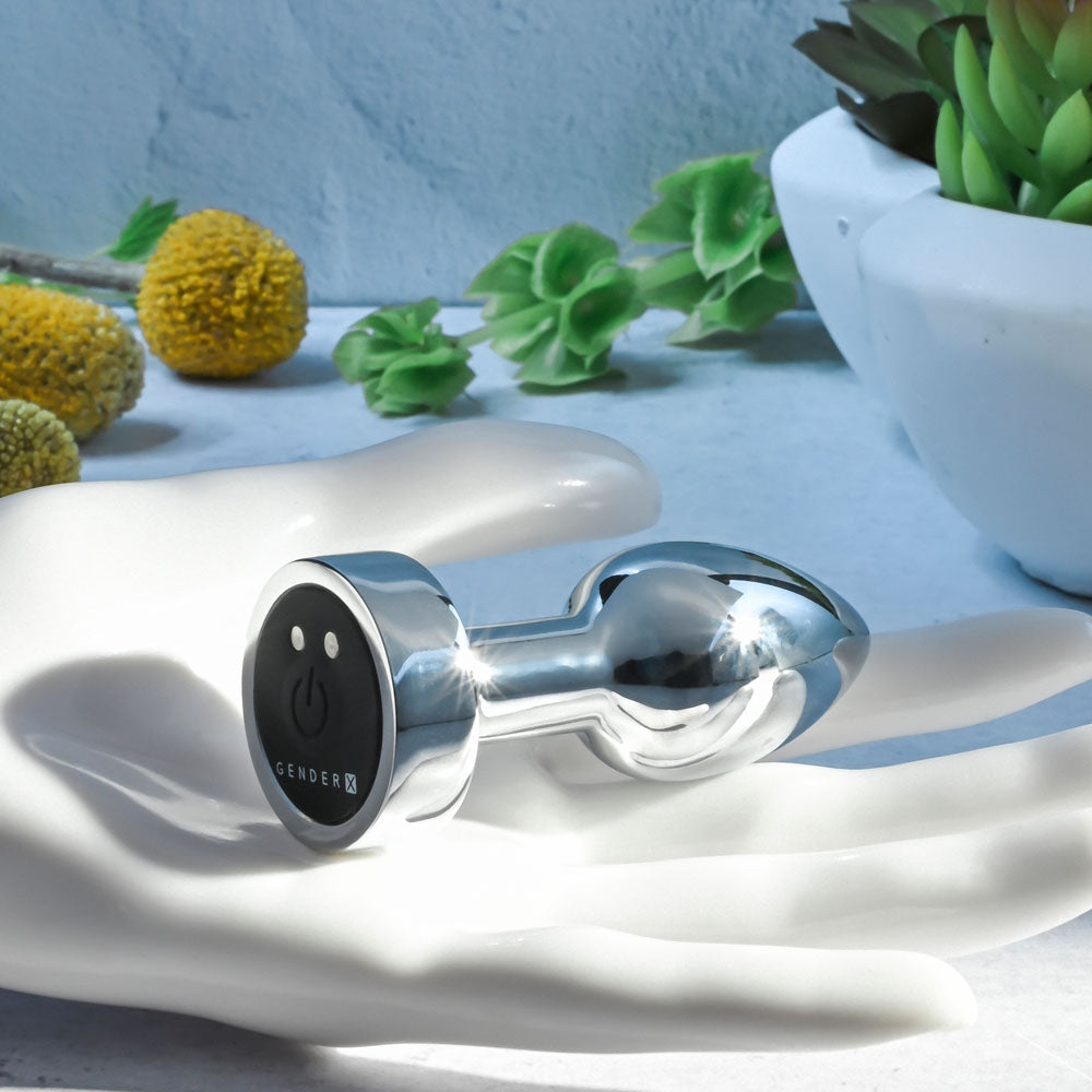 Gender X Rockin Metal Plug Mini Chrome 7.8 Cm Usb Rechargeable Vibrating Mini Butt Plug