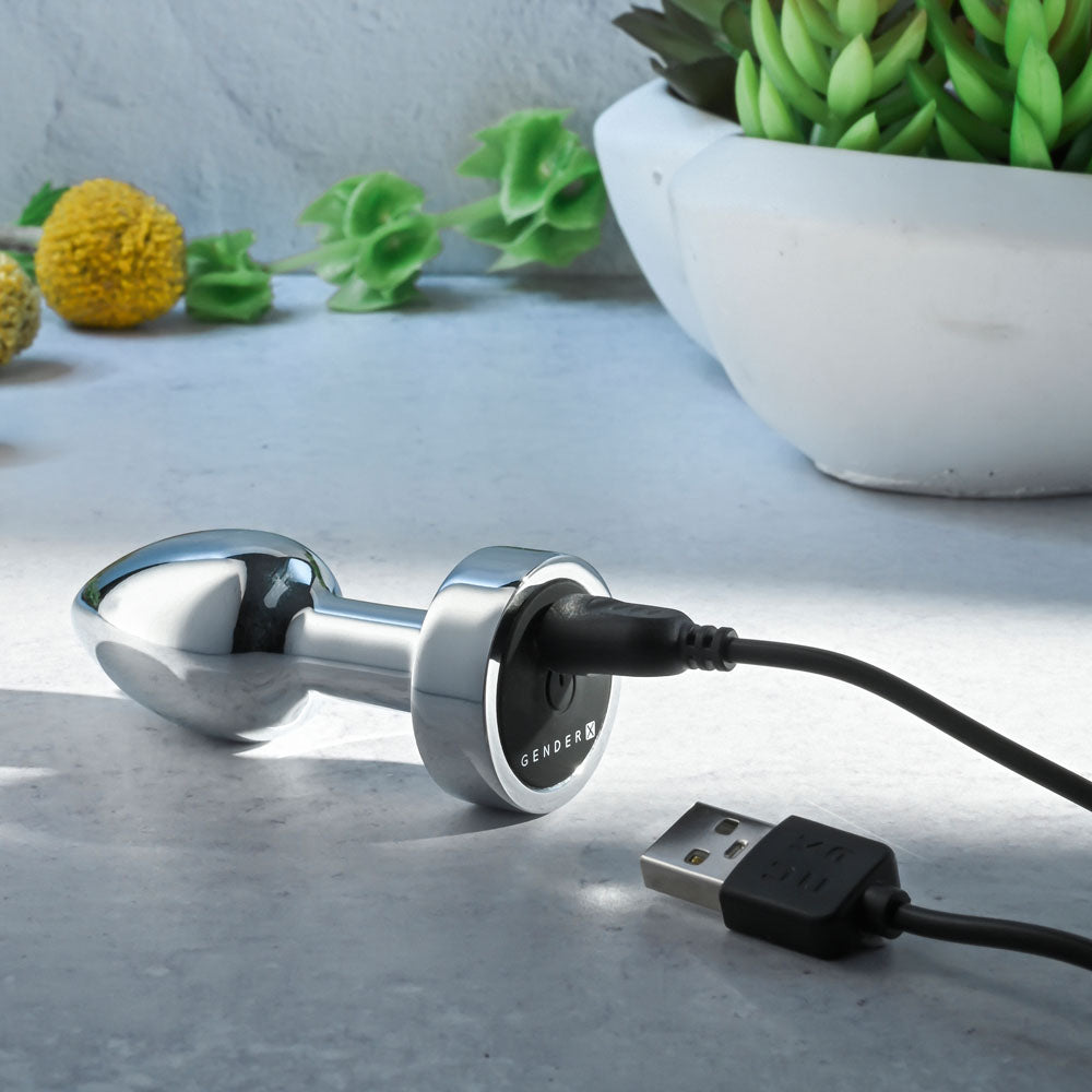 Gender X Rockin Metal Plug Mini Chrome 7.8 Cm Usb Rechargeable Vibrating Mini Butt Plug