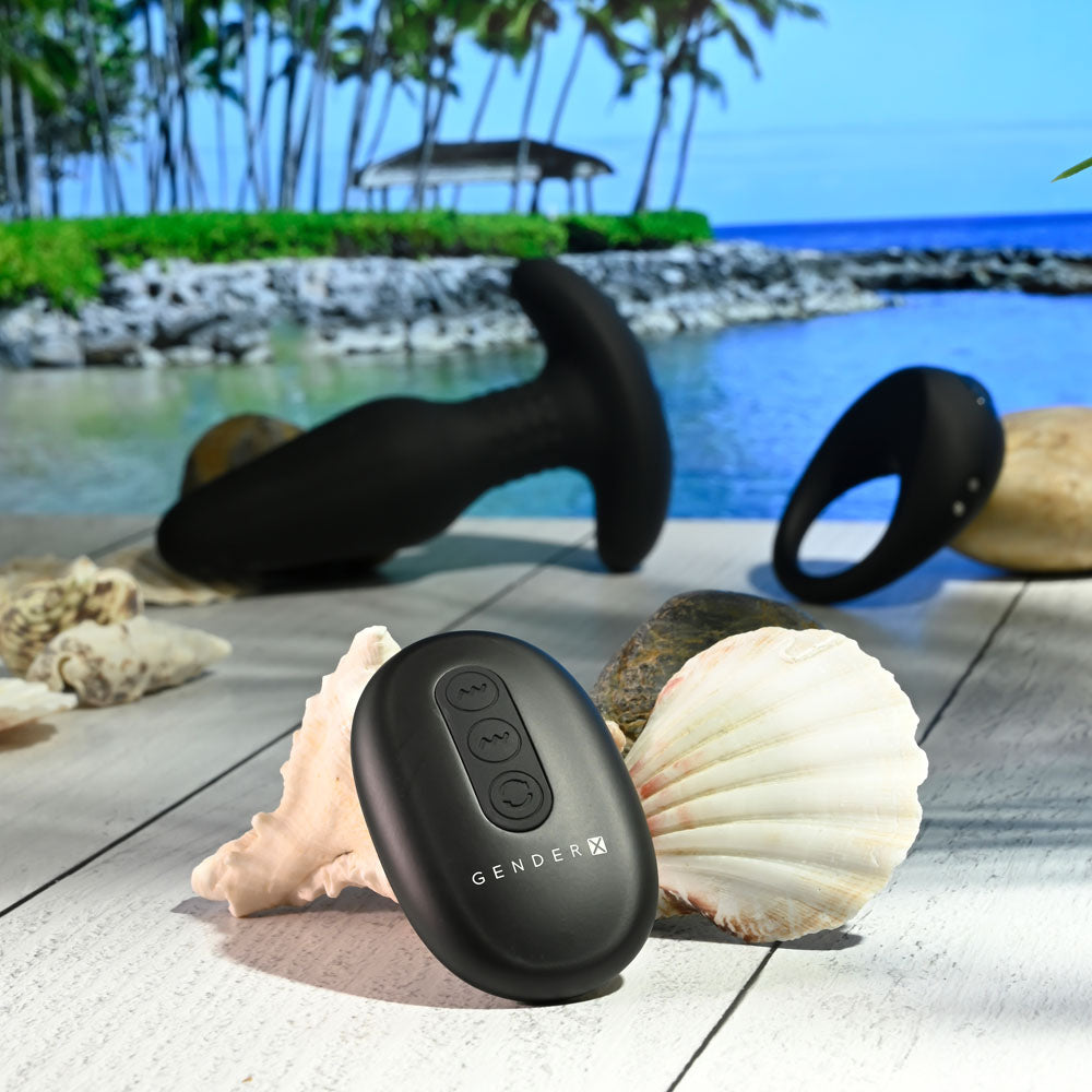 Gender X Teamwork Black Usb Rechargeable Rimming Butt Plug & Vibrating Cock Ring