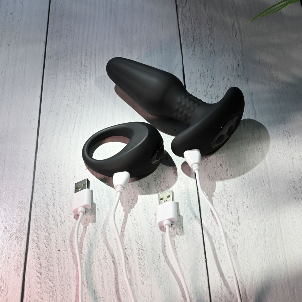Gender X Teamwork Black Usb Rechargeable Rimming Butt Plug & Vibrating Cock Ring