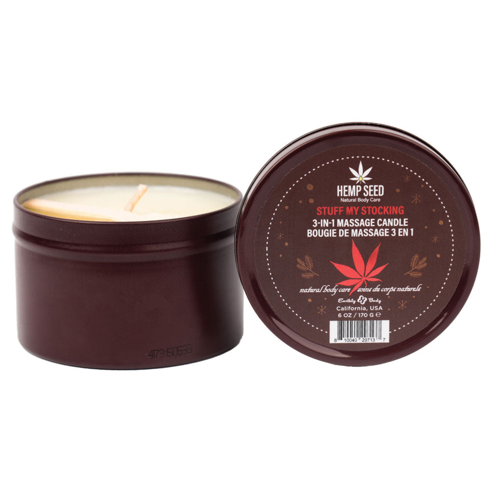 Hemp Seed 3 In 1 Massage Candle Stuff My Stocking Pomegranate, Charred Firewood, Brown Sugar 170 G